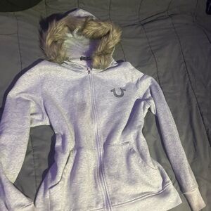 True Religion Gray Hoodie with Fur Trim